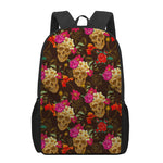 Vintage Flowers Skull Pattern Print 17 Inch Backpack
