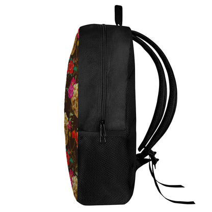 Vintage Flowers Skull Pattern Print 17 Inch Backpack