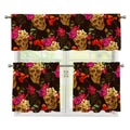 Vintage Flowers Skull Pattern Print 3 Piece Kitchen Curtains