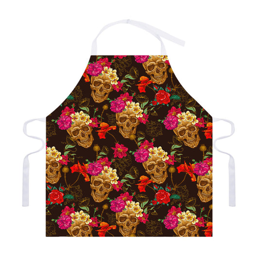 Vintage Flowers Skull Pattern Print Adjustable Apron