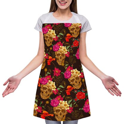 Vintage Flowers Skull Pattern Print Adjustable Apron