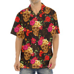Vintage Flowers Skull Pattern Print Aloha Shirt