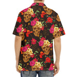 Vintage Flowers Skull Pattern Print Aloha Shirt