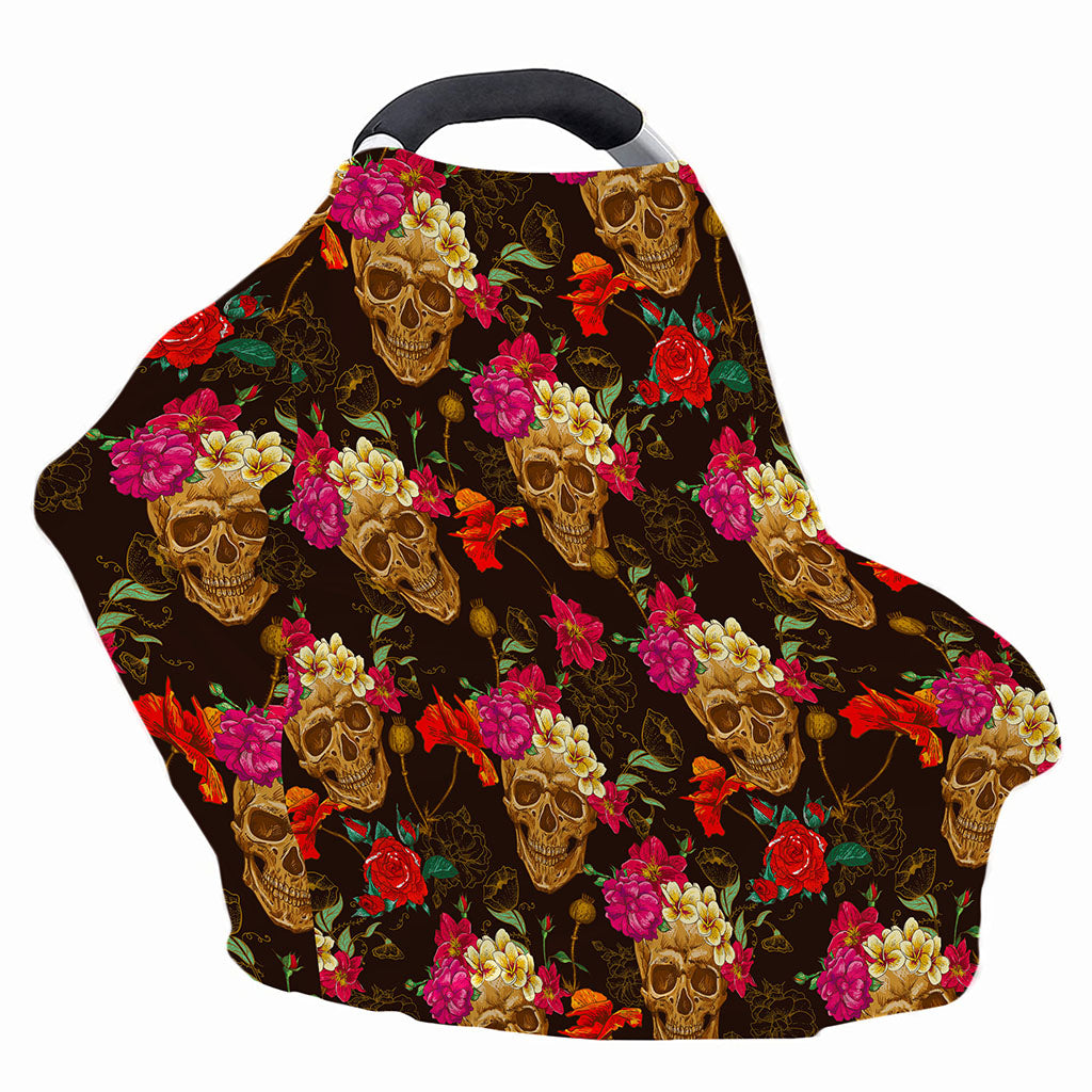 Vintage Flowers Skull Pattern Print Baby Seat Cover