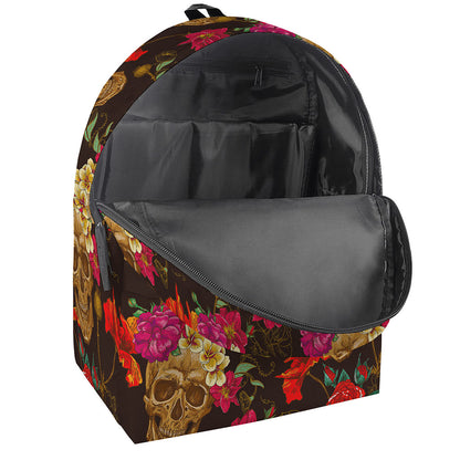 Vintage Flowers Skull Pattern Print Backpack