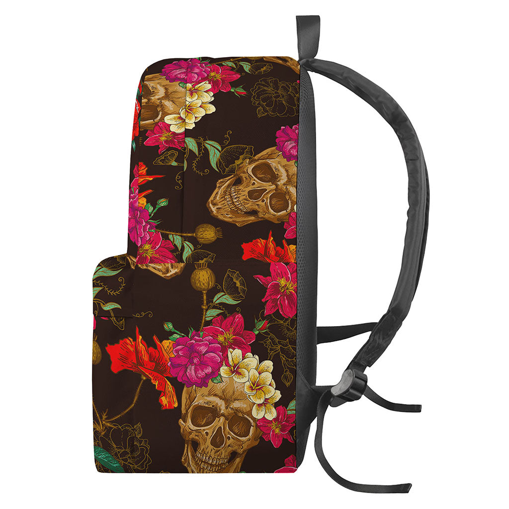 Vintage Flowers Skull Pattern Print Backpack