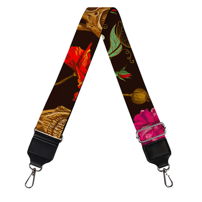 Vintage Flowers Skull Pattern Print Bag Strap