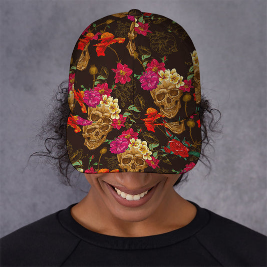 Vintage Flowers Skull Pattern Print Baseball Cap
