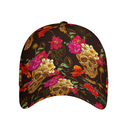 Vintage Flowers Skull Pattern Print Baseball Cap