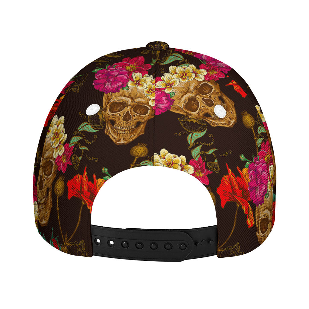 Vintage Flowers Skull Pattern Print Baseball Cap