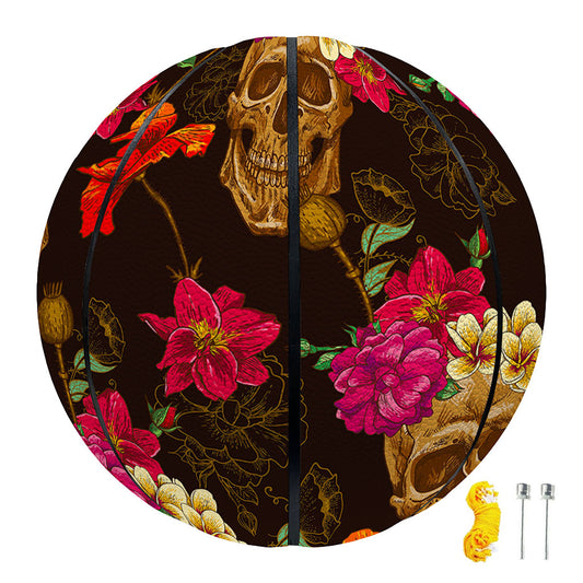 Vintage Flowers Skull Pattern Print Basketball