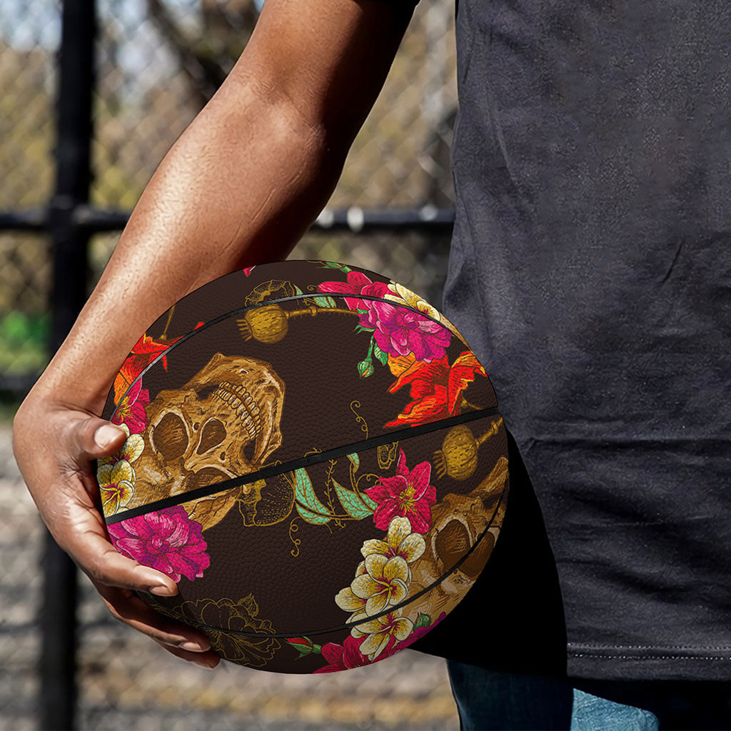 Vintage Flowers Skull Pattern Print Basketball