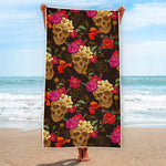 Vintage Flowers Skull Pattern Print Beach Towel