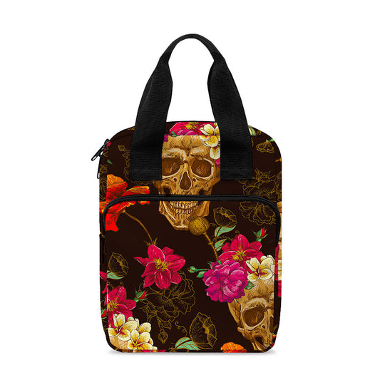 Vintage Flowers Skull Pattern Print Bible Tote Bag