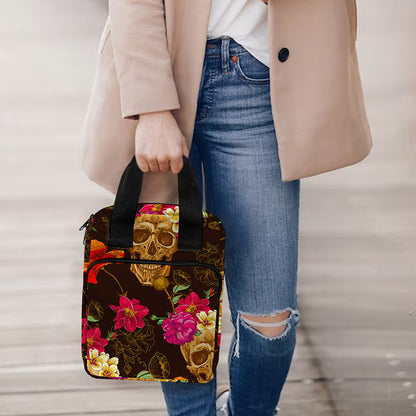 Vintage Flowers Skull Pattern Print Bible Tote Bag