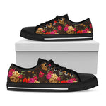 Vintage Flowers Skull Pattern Print Black Low Top Sneakers
