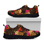 Vintage Flowers Skull Pattern Print Black Running Shoes