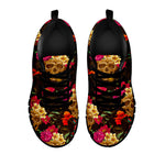 Vintage Flowers Skull Pattern Print Black Running Shoes