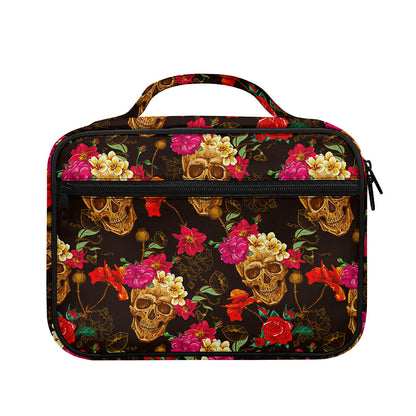 Vintage Flowers Skull Pattern Print Briefcase Bible Bag