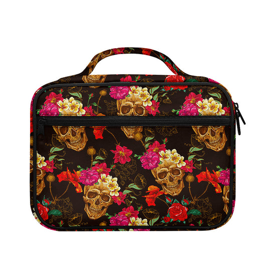 Vintage Flowers Skull Pattern Print Briefcase Bible Bag