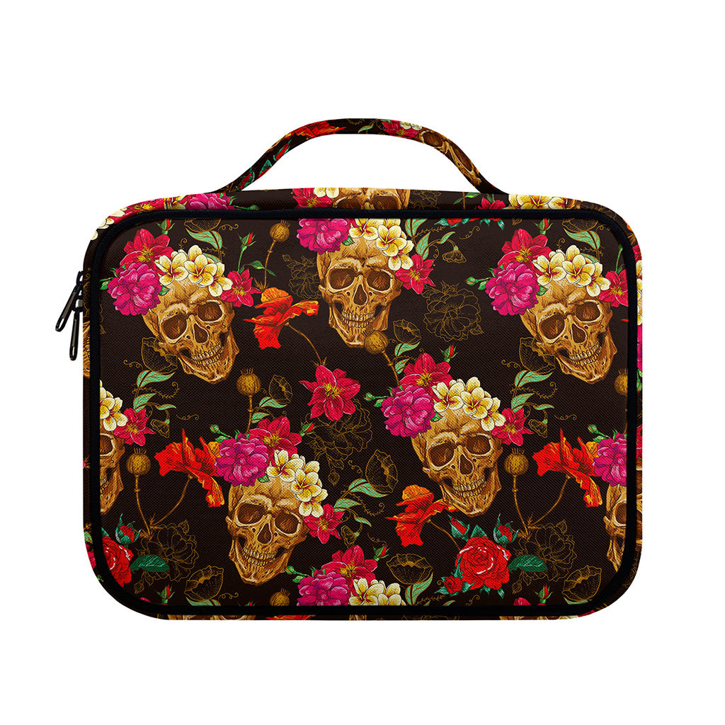 Vintage Flowers Skull Pattern Print Briefcase Bible Bag