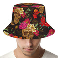 Vintage Flowers Skull Pattern Print Bucket Hat