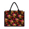 Vintage Flowers Skull Pattern Print Canvas Tote Bag