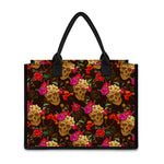 Vintage Flowers Skull Pattern Print Canvas Tote Bag
