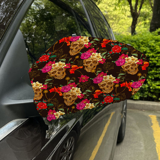 Vintage Flowers Skull Pattern Print Car Side Mirror Covers