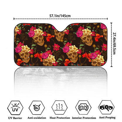 Vintage Flowers Skull Pattern Print Car Windshield Sun Shade