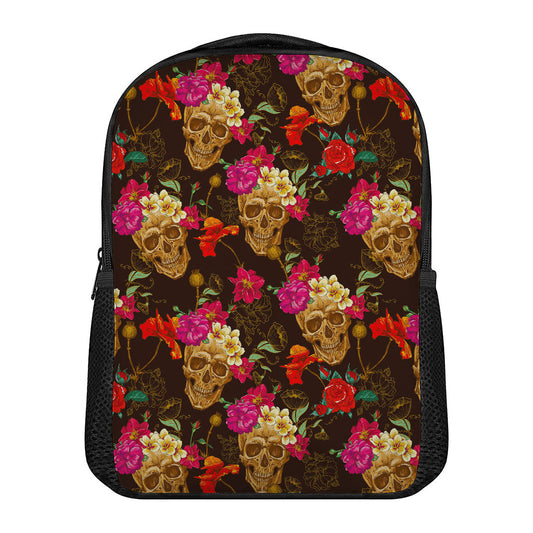 Vintage Flowers Skull Pattern Print Casual Backpack