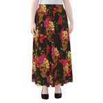 Vintage Flowers Skull Pattern Print Chiffon Maxi Skirt
