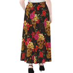 Vintage Flowers Skull Pattern Print Chiffon Maxi Skirt