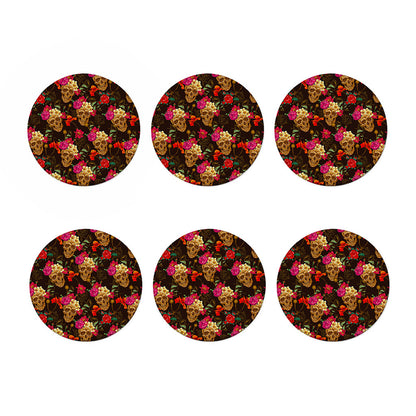 Vintage Flowers Skull Pattern Print Coaster Set