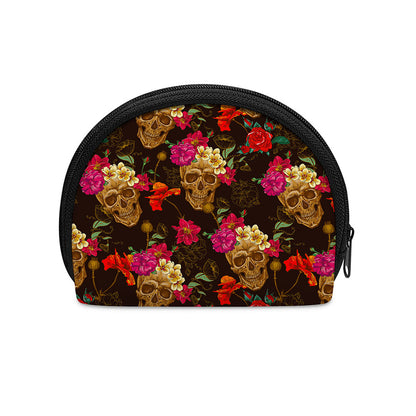 Vintage Flowers Skull Pattern Print Coin Purse