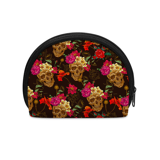 Vintage Flowers Skull Pattern Print Coin Purse