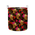 Vintage Flowers Skull Pattern Print Collapsible Laundry Basket