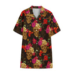 Vintage Flowers Skull Pattern Print Cotton Hawaiian Shirt
