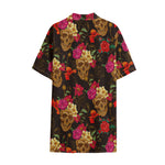Vintage Flowers Skull Pattern Print Cotton Hawaiian Shirt
