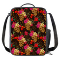 Vintage Flowers Skull Pattern Print Crossbody Lunch Bag