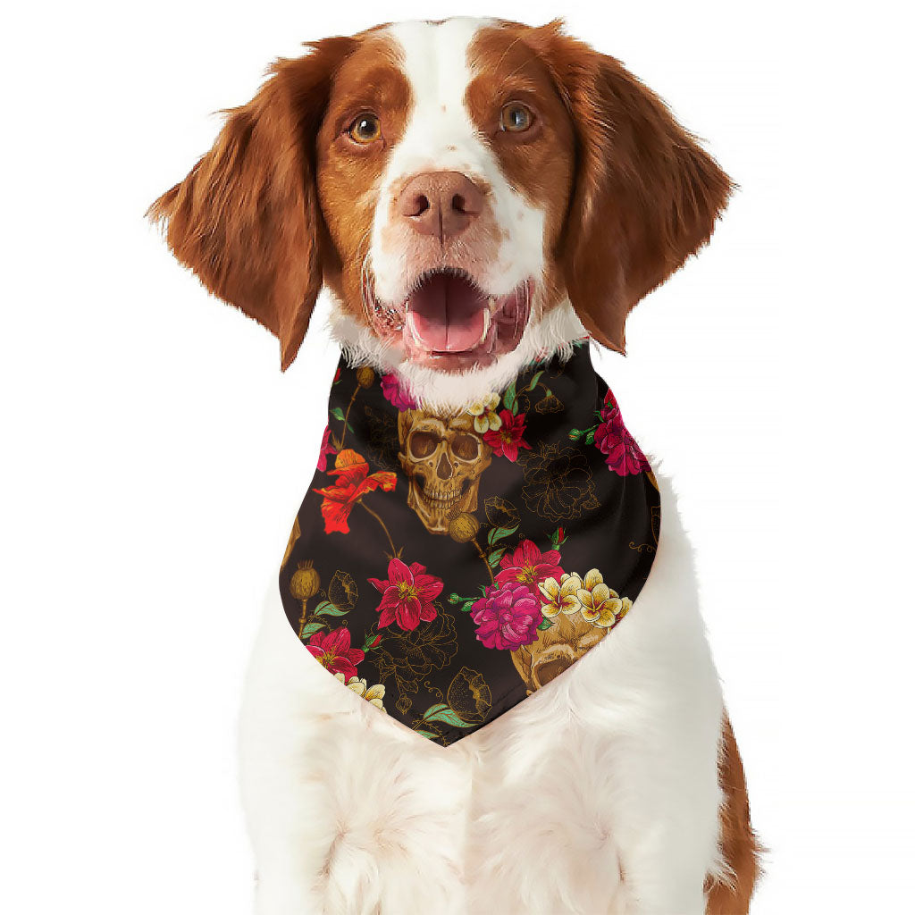 Vintage Flowers Skull Pattern Print Dog Bandana