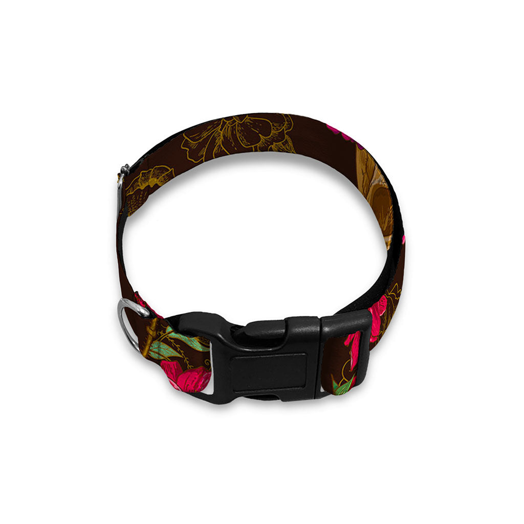 Vintage Flowers Skull Pattern Print Dog Collar