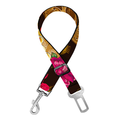 Vintage Flowers Skull Pattern Print Dog Seat Belt