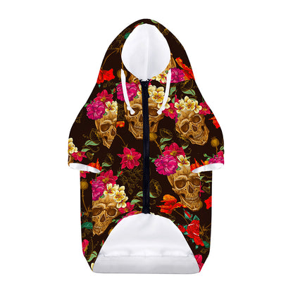 Vintage Flowers Skull Pattern Print Dog Zip Up Hoodie