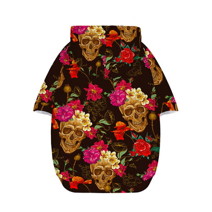 Vintage Flowers Skull Pattern Print Dog Zip Up Hoodie