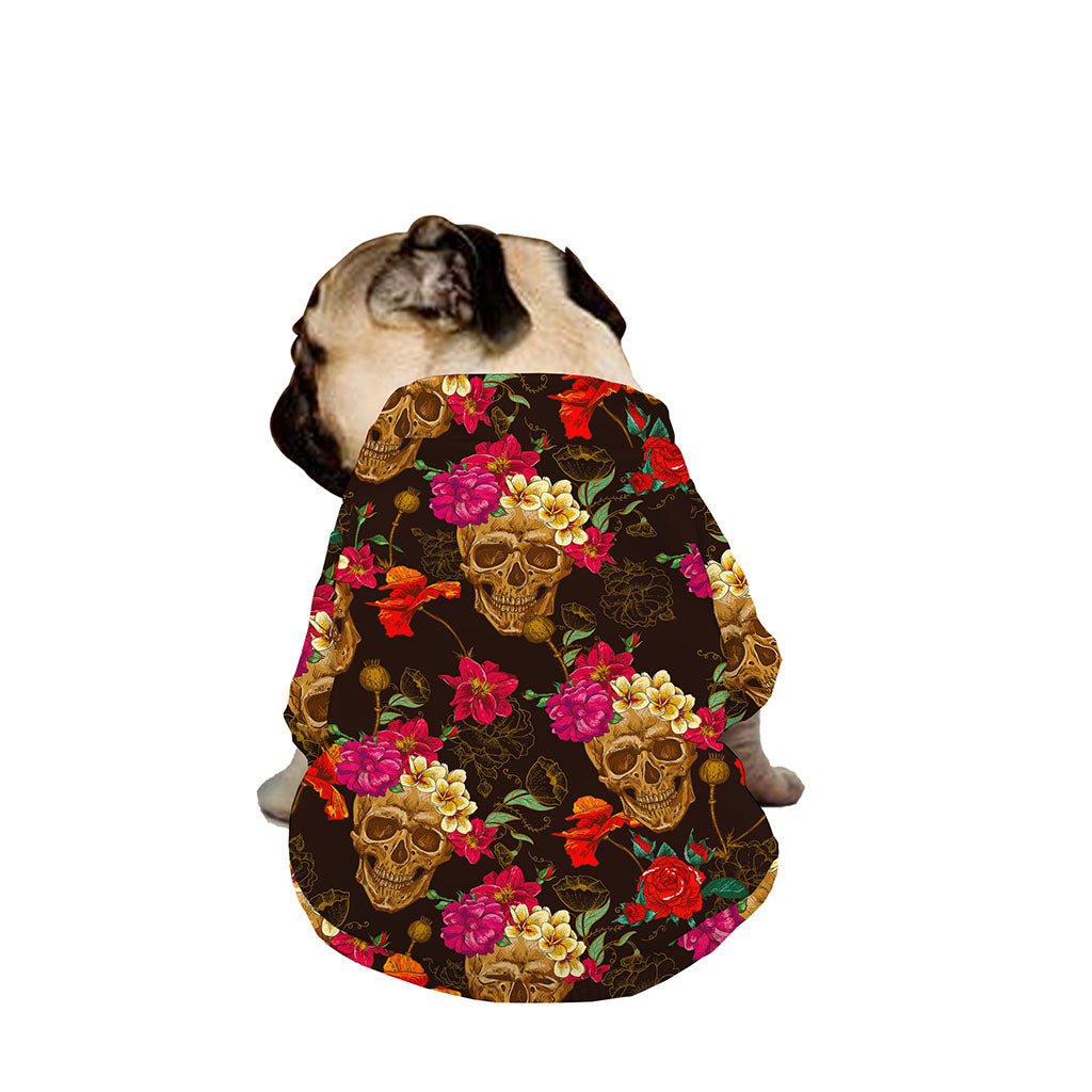 Vintage Flowers Skull Pattern Print Dog Zip Up Jacket