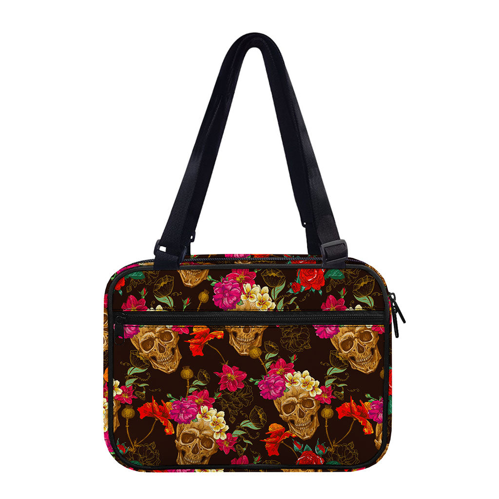 Vintage Flowers Skull Pattern Print Double Strap Bible Bag