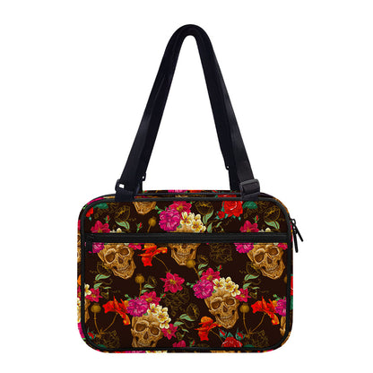Vintage Flowers Skull Pattern Print Double Strap Bible Bag