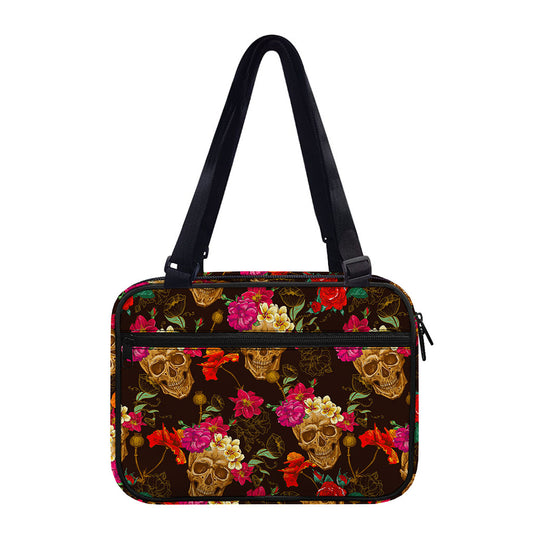 Vintage Flowers Skull Pattern Print Double Strap Bible Bag