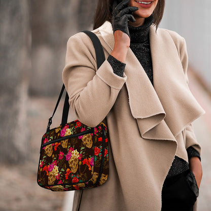 Vintage Flowers Skull Pattern Print Double Strap Bible Bag